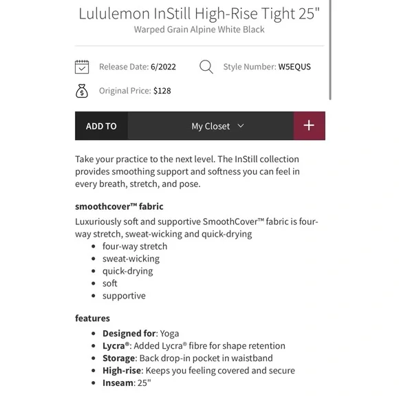 Lululemon InStill High-Rise Tights Warped Grain Alpine White Black 4